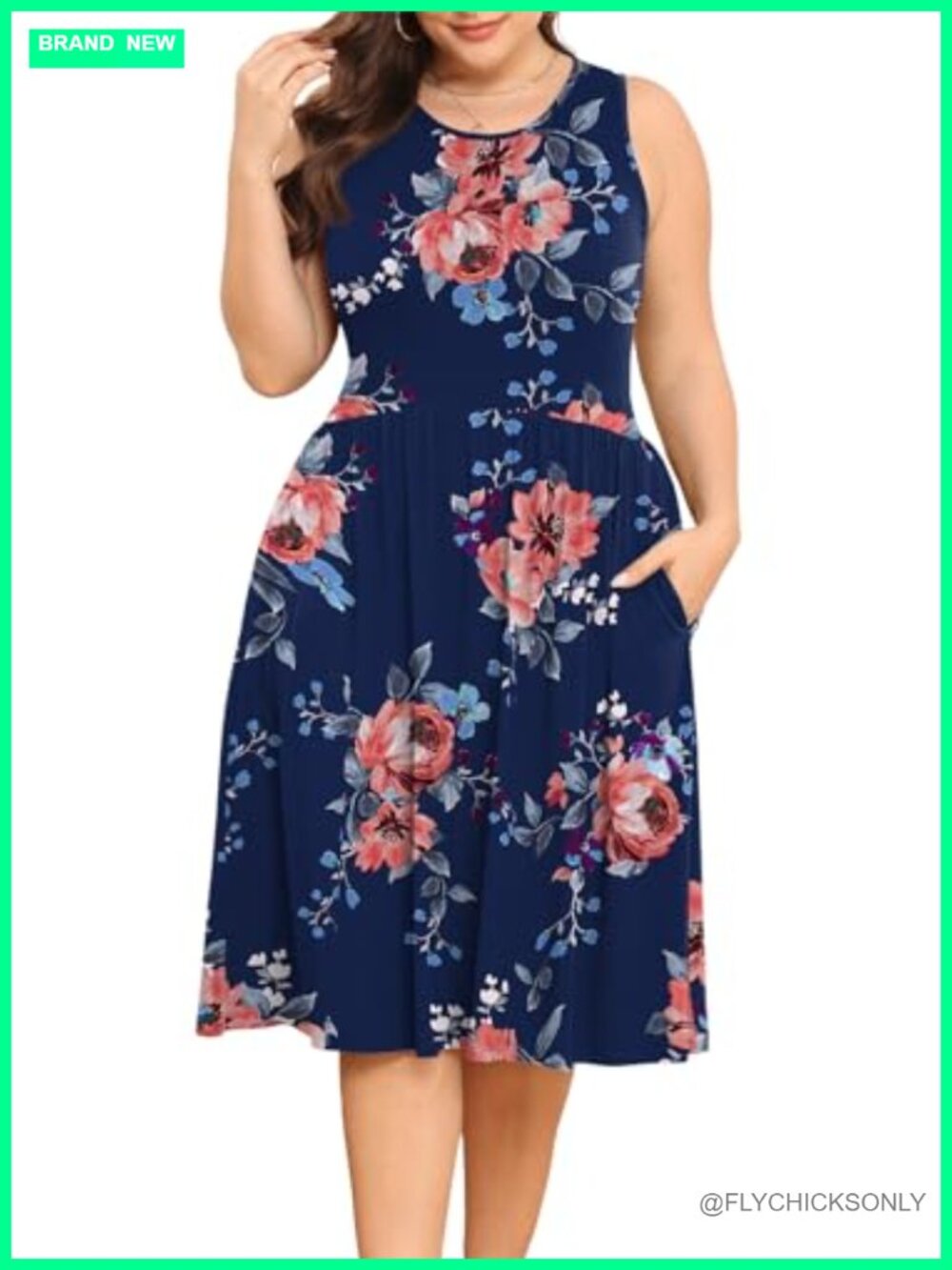 Plus Size Sleeveless A-Line Swing Dress with Pockets - Casual Midi